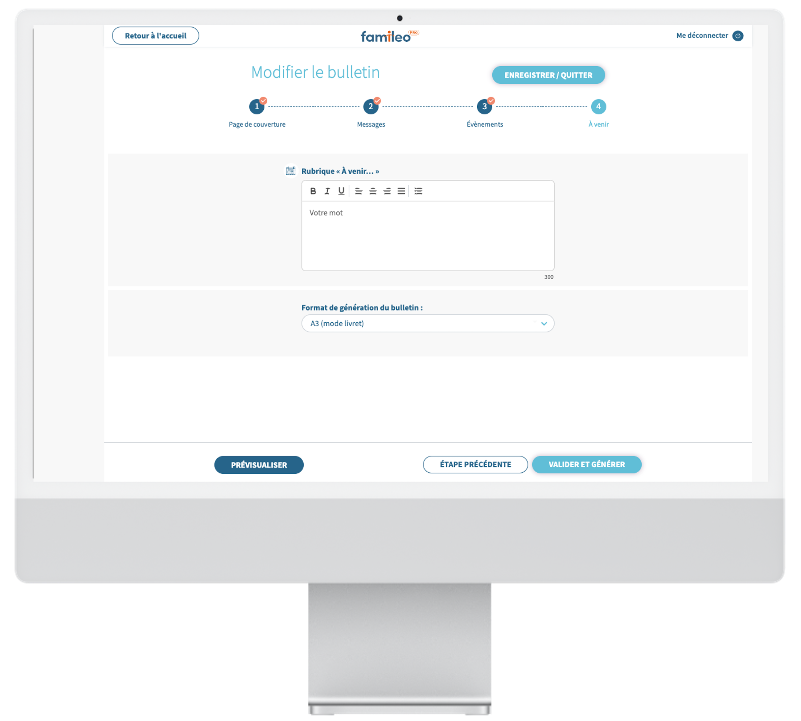 Événements à venir et mise en page