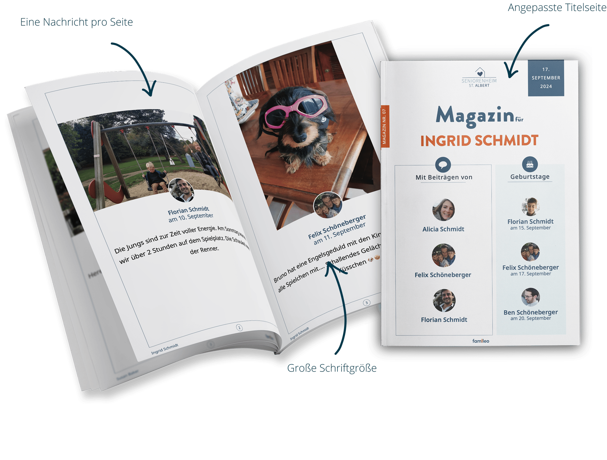 Beispiel für ein Magazin für Personen mit Sehschwäche in einem Pflegeheim