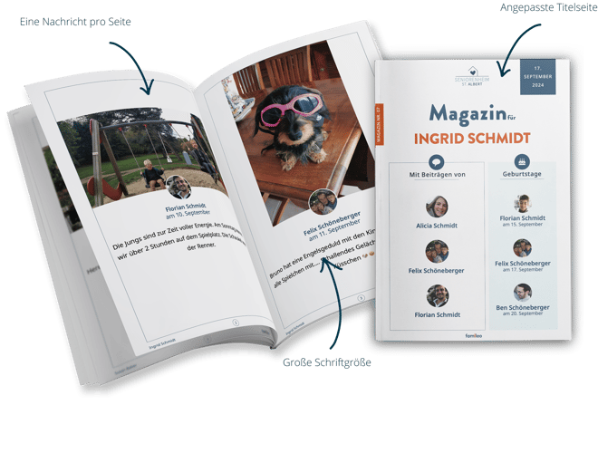 Beispiel für ein Magazin für Personen mit Sehschwäche in einem Pflegeheim