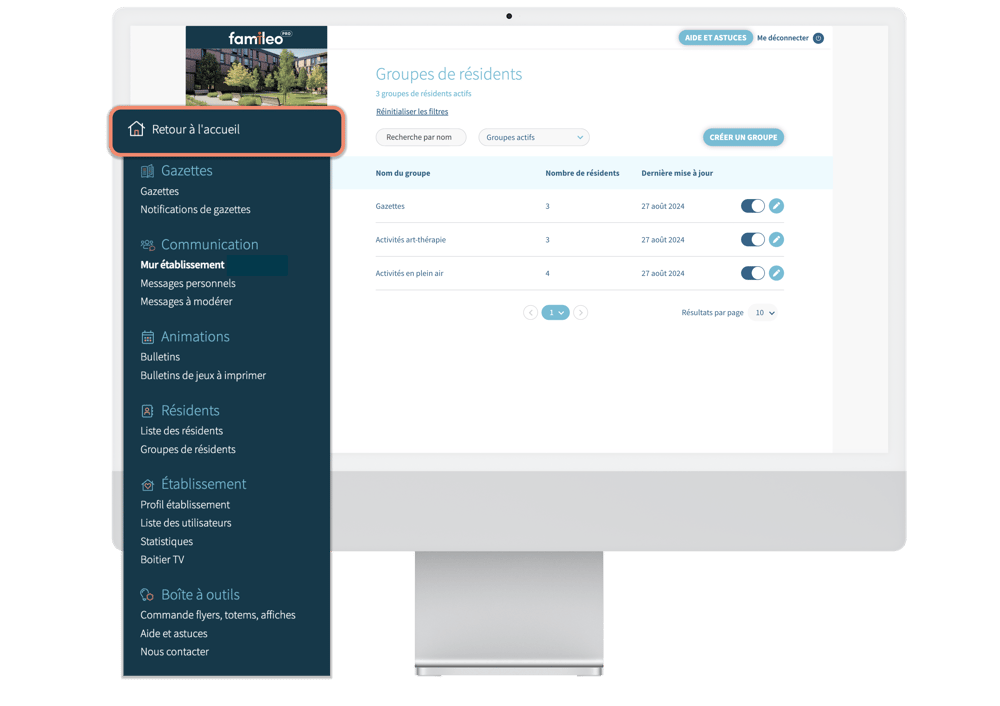 Présentation du menu - Famileo Pro