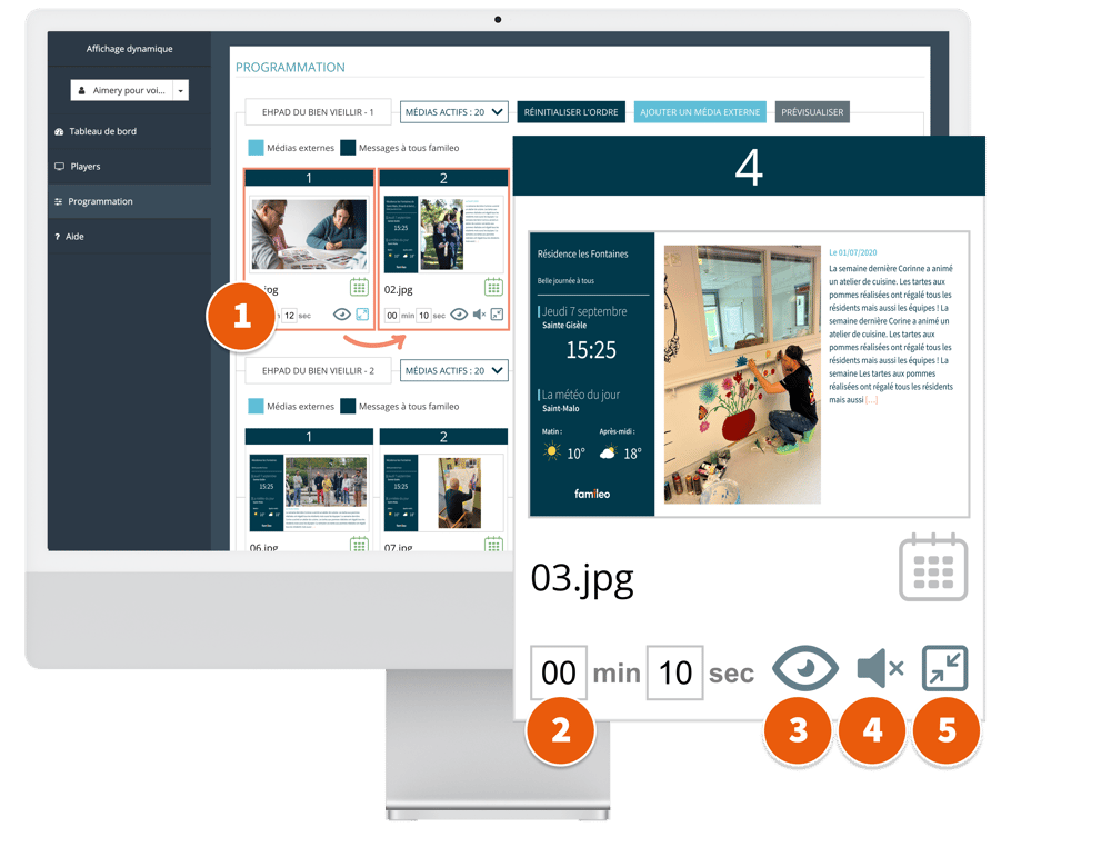 Présentation des options d'organisation et de personnalisation du contenus sur le BTV Famileo Pro