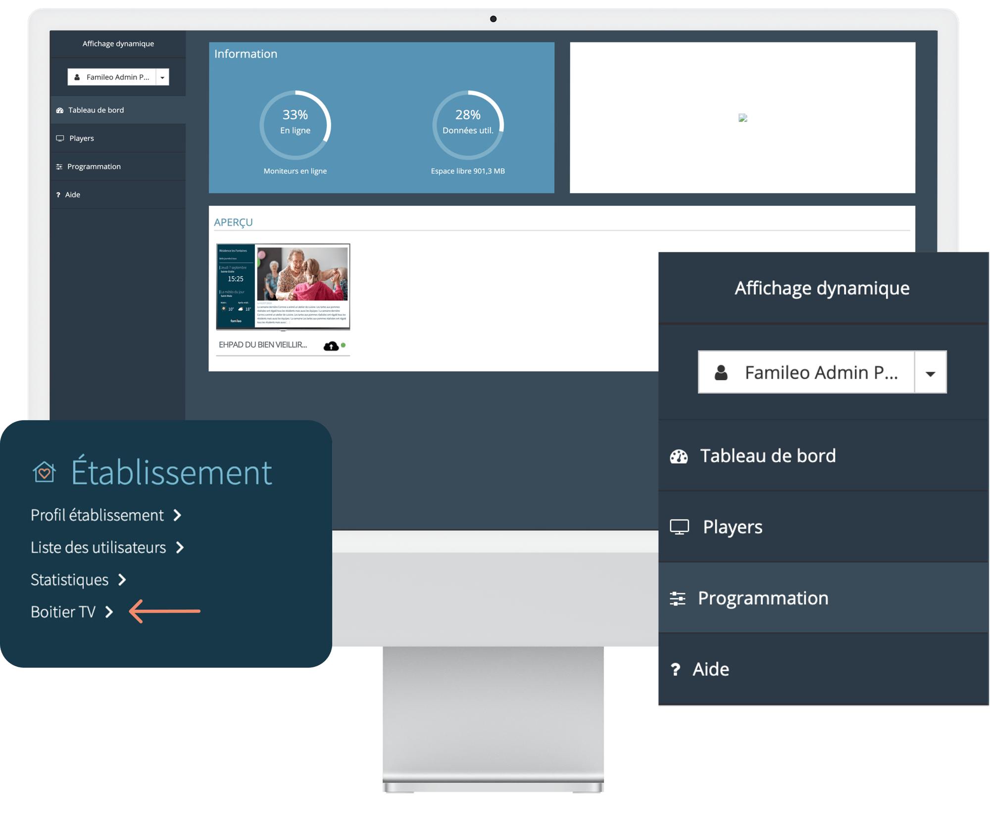tableau de brod du boitier TV - Famileo Pro