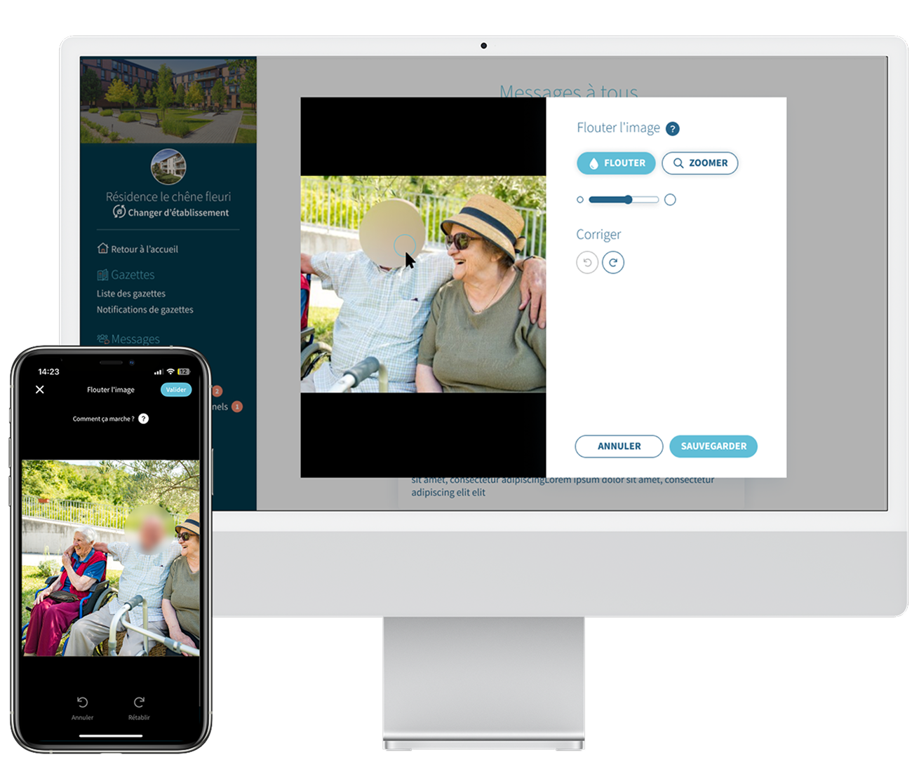 Famileo Pro - Exemple de l'option floutage dans l'interface