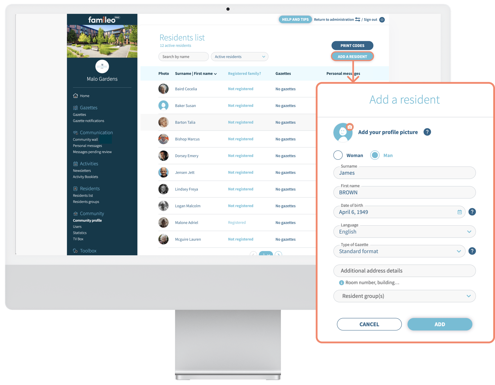 How to add a resident on Famileo Pro