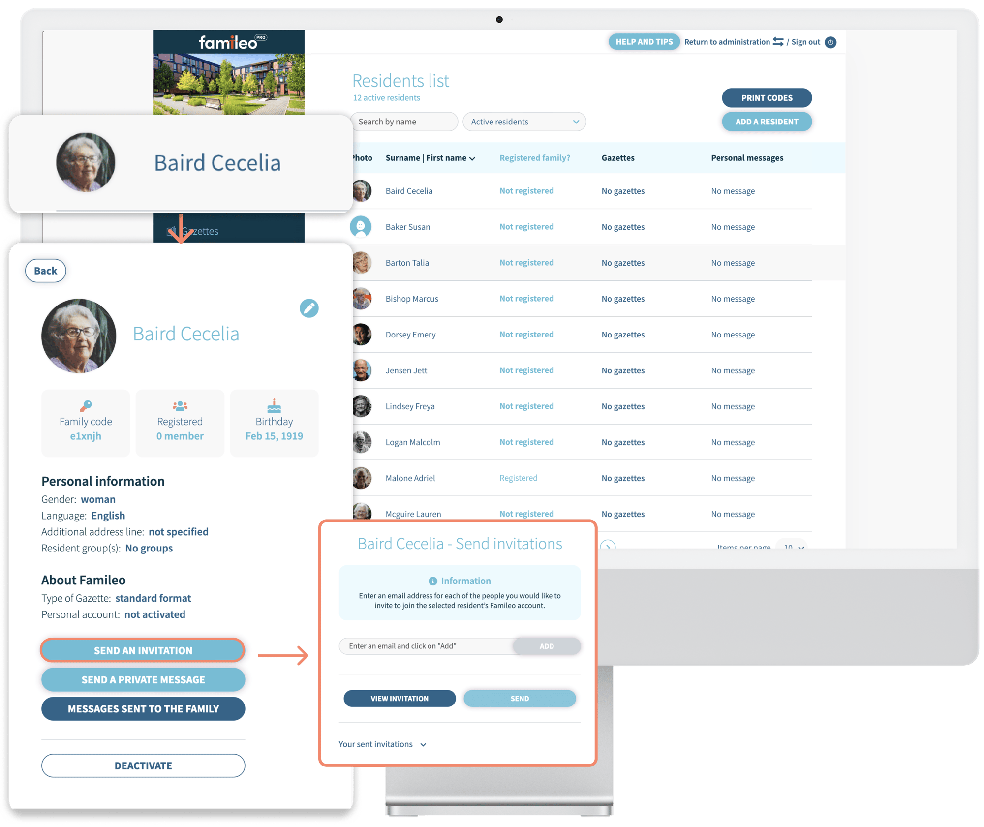 How to invite the resident’s family members to register on Famileo Pro