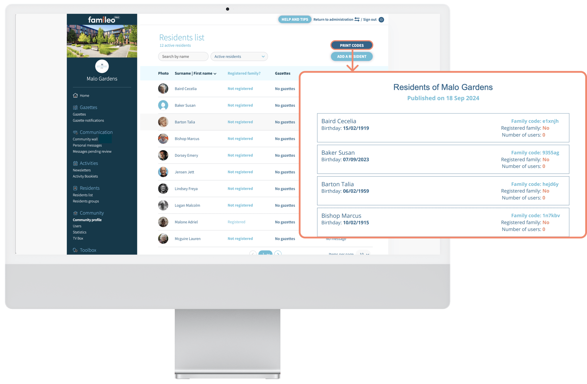 How to keep the residents listing up to date - Famileo Pro