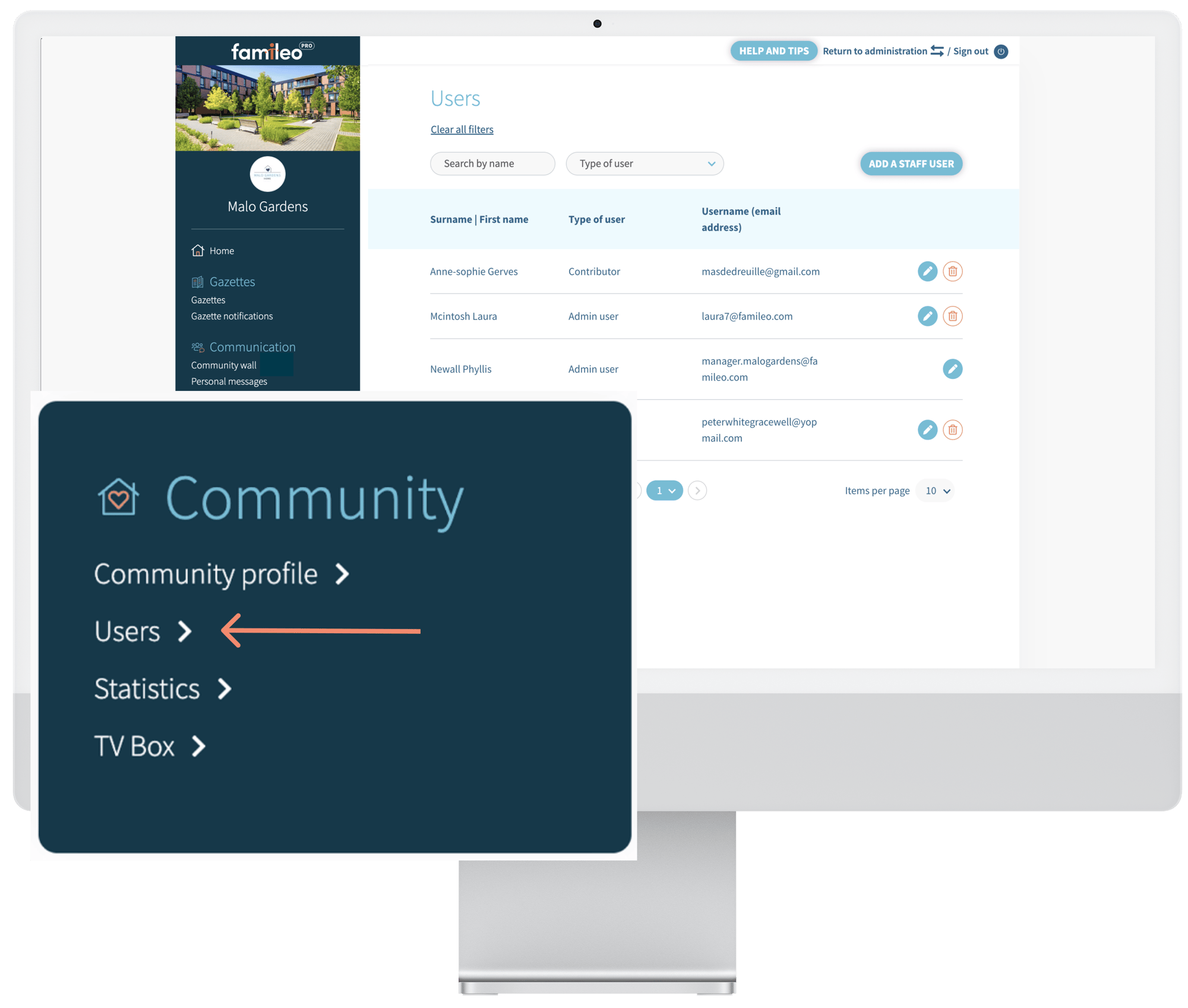 The users tab and the different types of users