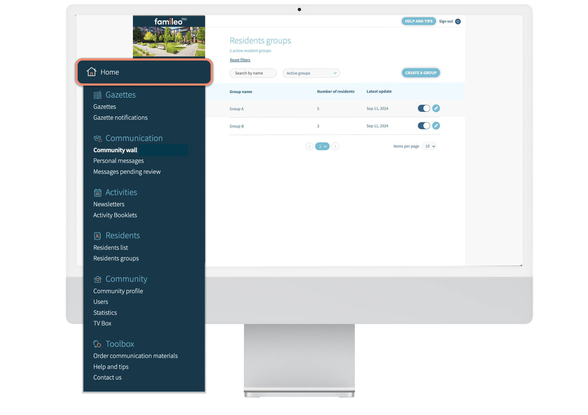 Presentation of the Famileo Pro Menu