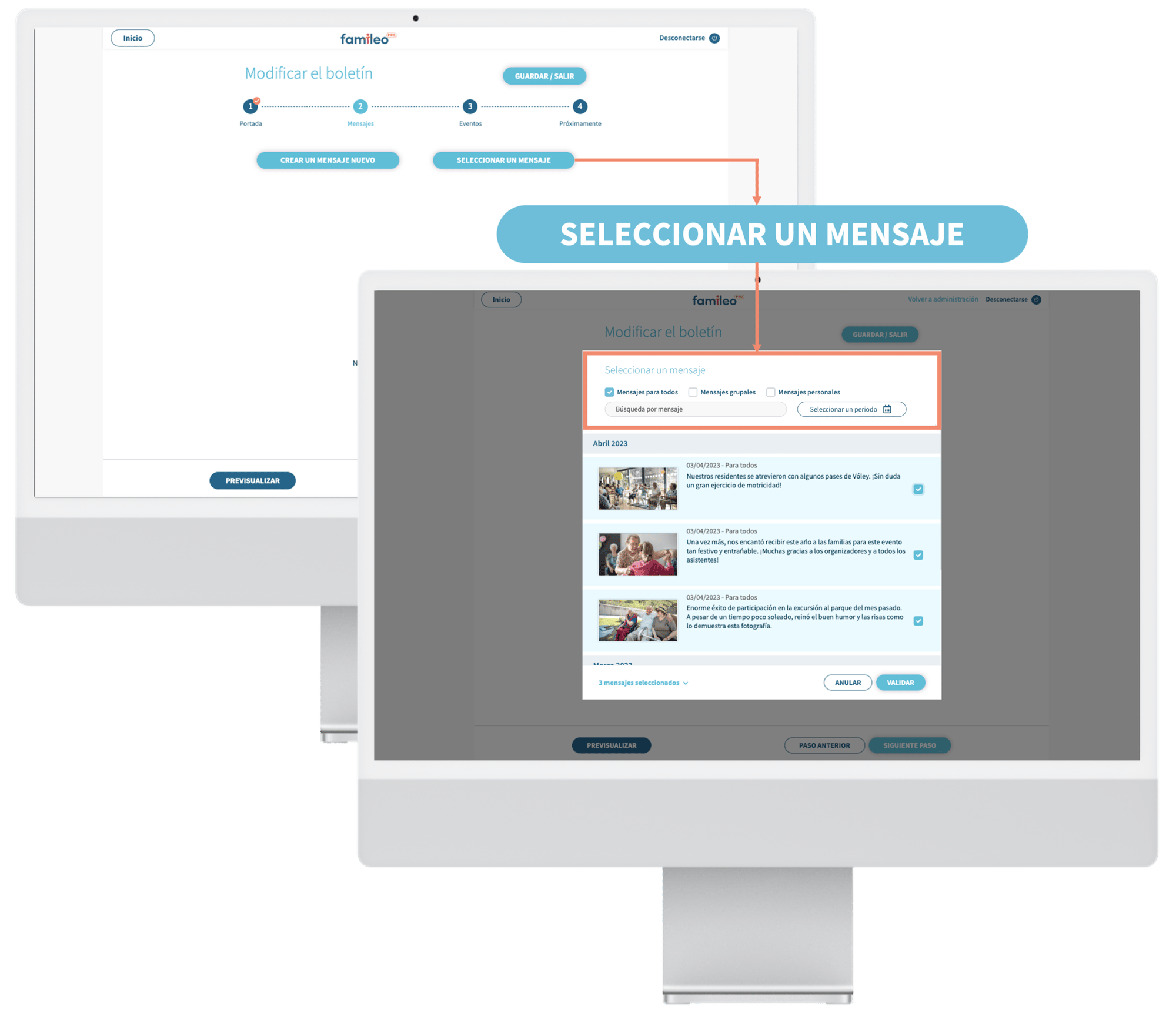 Cómo añadir diferentes tipos de mensajes en tu boletín Famileo Pro