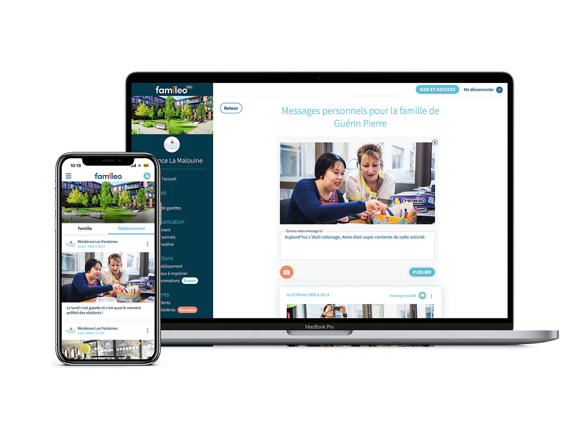Interface pour communiquer avec les familles en établissement handicap via Famileo Pro