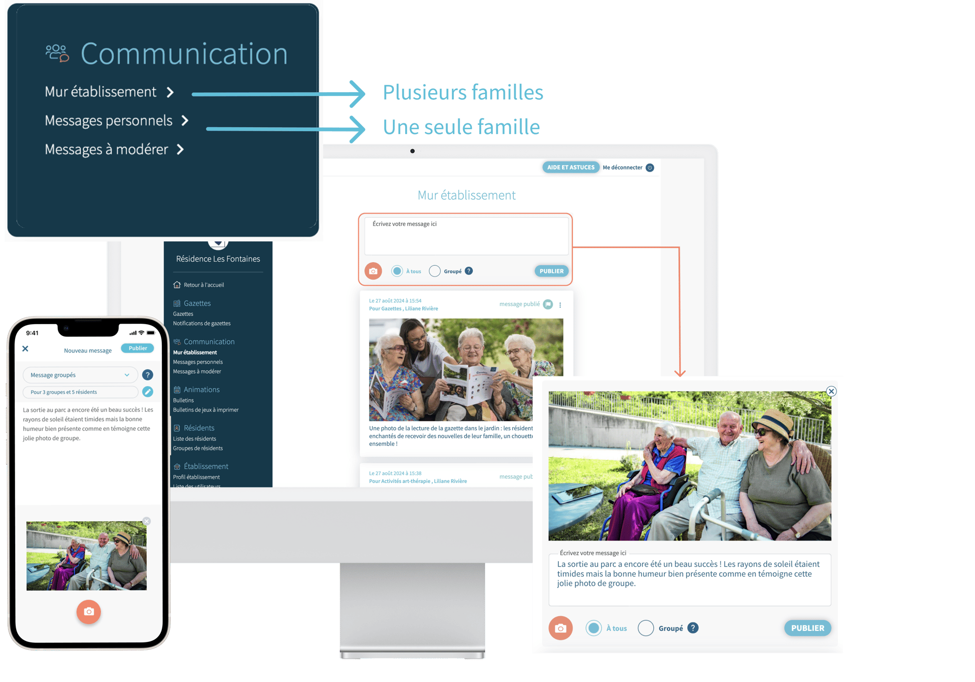 Différents types de messages sur Famileo Pro