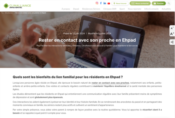 Artcile Clinalliance Ehpad Repotel - Famileo